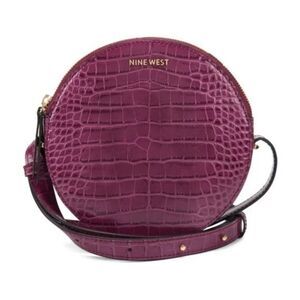 Nine West Round About Circle Crossbody Bag Purple Croc Embossed Faux Leather